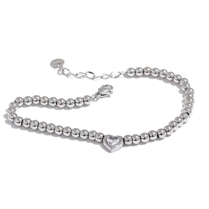 18k Gold-Plated Beaded Bracelet with Heart Zirconia Detail