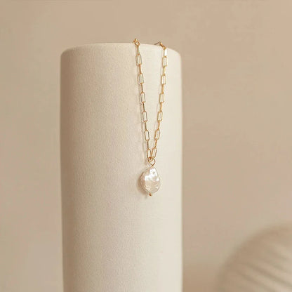 18k Gold-Plated Natural Pearl Minimalist Chain Necklace