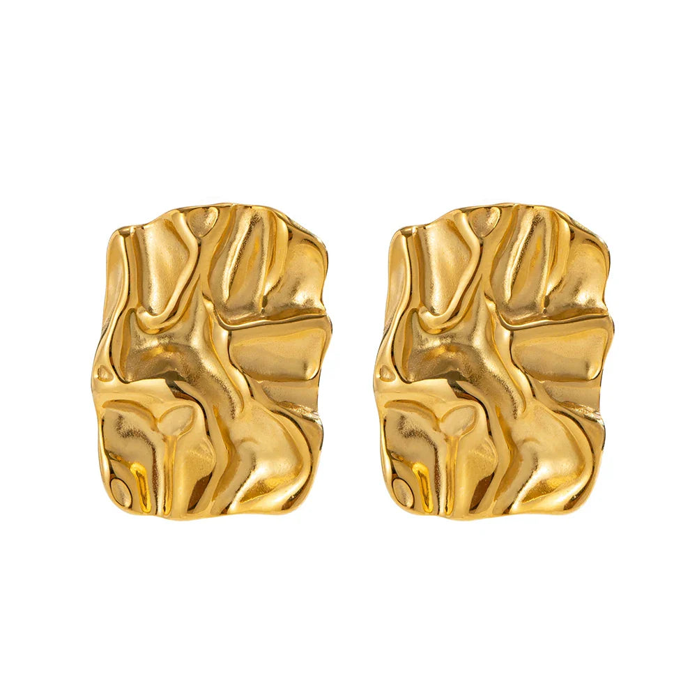 18k Gold-Plated Textured Square Earrings
