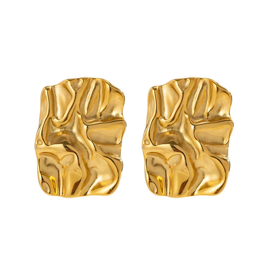 18k Gold-Plated Textured Square Earrings
