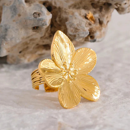 18k Gold-Plated Adjustable Minimalist Floral Ring