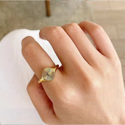 18k Gold Plated Minimalist Round Textured Ring