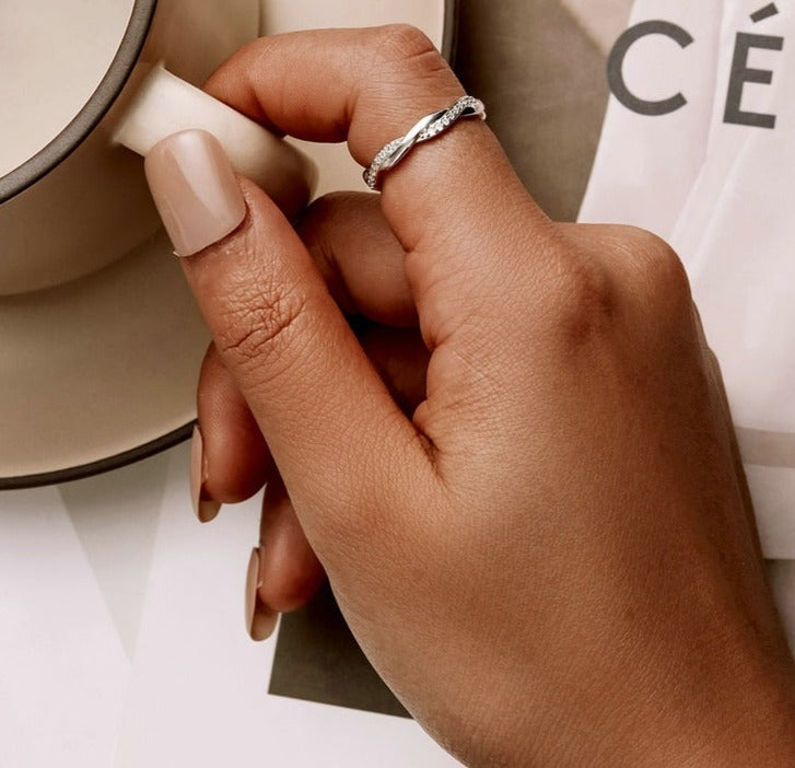 925 Sterling Silver Twist Zirconia Ring