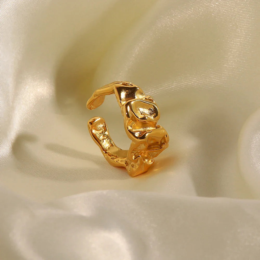 18k Gold-Plated Adjustable Minimalist Lava Texture Ring