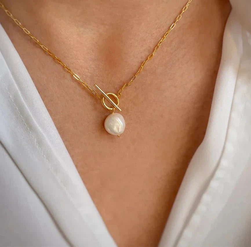 18k Gold-Plated Necklace Elegant Minimalist Pearl Chain