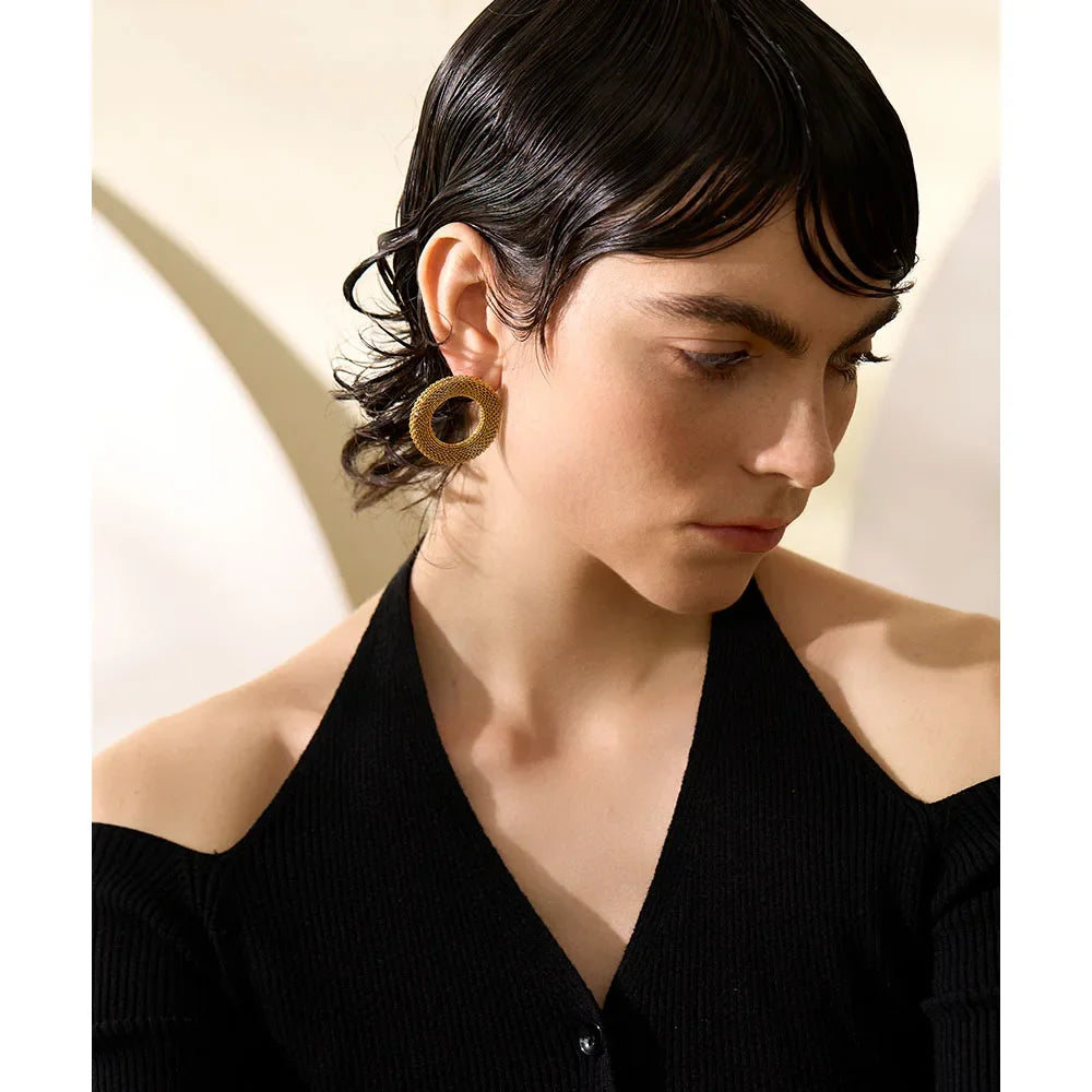 18k Gold-Plated Textured Circle Earrings