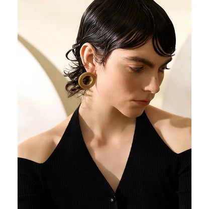18k Gold-Plated Textured Circle Earrings