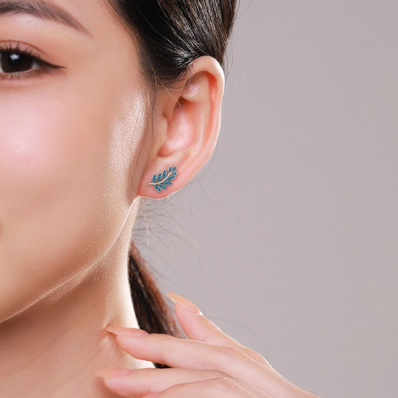 925 Sterling Silver Leaf-Shaped Turquoise Earrings