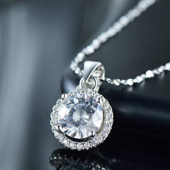 Elegant 925 Sterling Silver Round Zirconia Necklace for Women