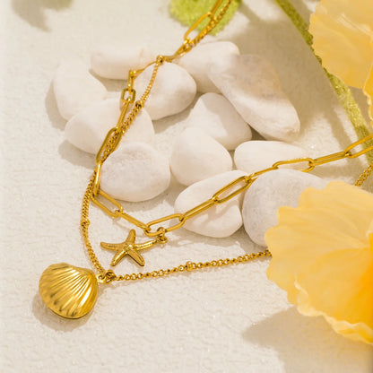 18k Gold-Plated Double Shell and Star Necklace