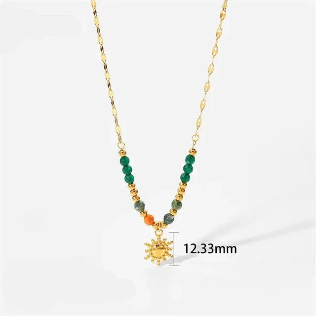 18k Gold-Plated Trend Sun Necklace with Natural Stones