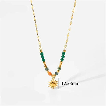 18k Gold-Plated Trend Sun Necklace with Natural Stones
