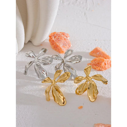 18k Gold-Plated Asymmetric Organic Flower Earrings