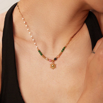 18k Gold-Plated Trend Sun Necklace with Natural Stones