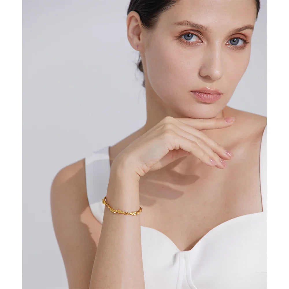 18k Gold-Plated Cracked Stone Texture Bracelet