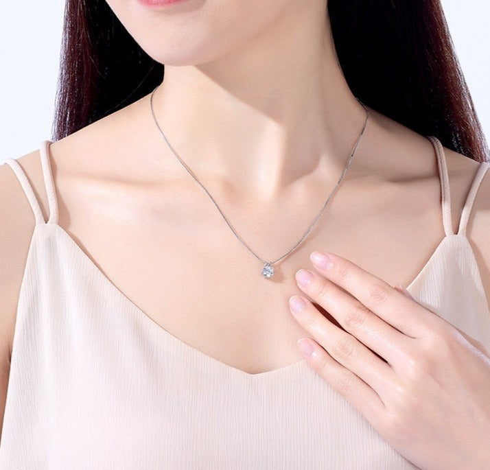 Solitaire Moissanite Necklace 1ct in 18ct White Gold-Plated 925 Silver
