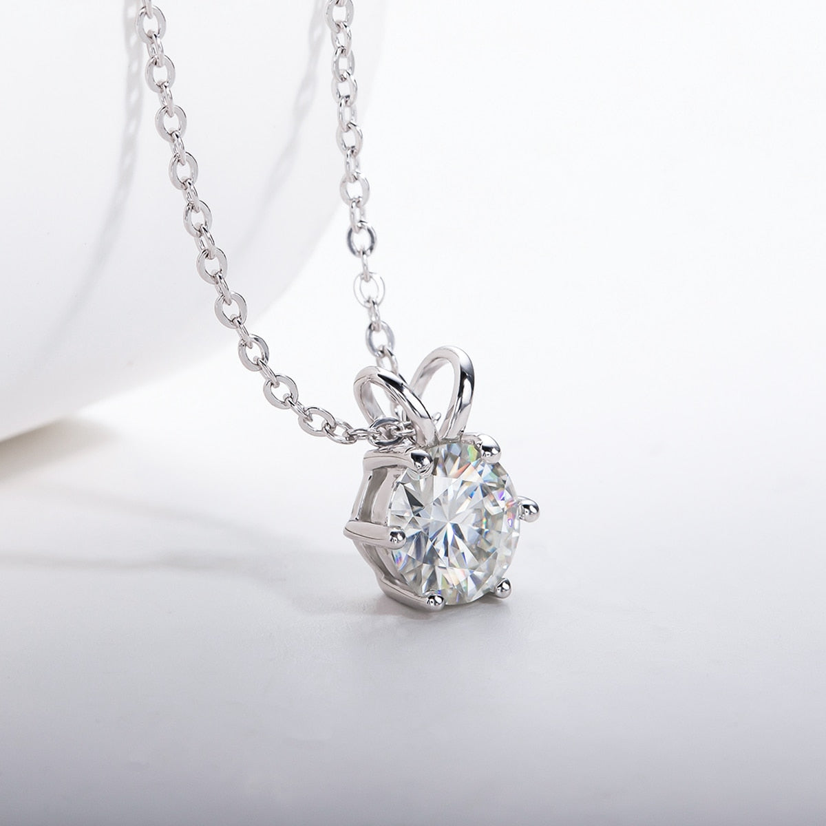 Solitaire Moissanite Necklace 1ct in 18ct White Gold-Plated 925 Silver