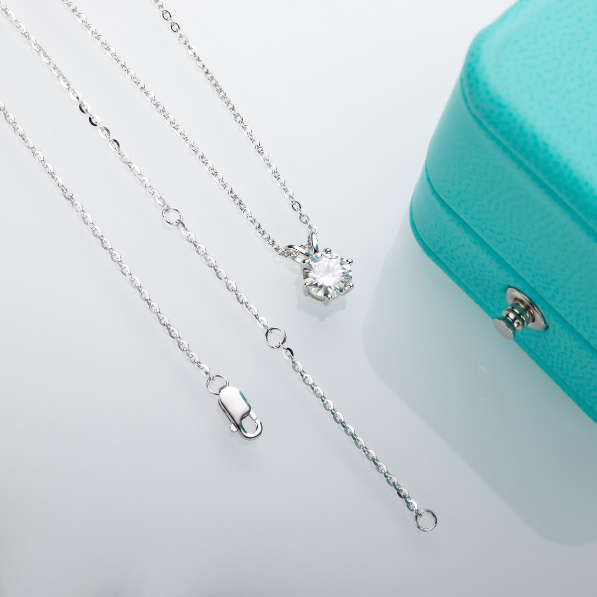Solitaire Moissanite Necklace 1ct in 18ct White Gold-Plated 925 Silver