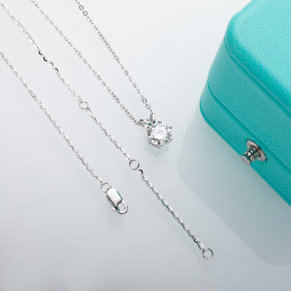 Solitaire Moissanite Necklace 1ct in 18ct White Gold-Plated 925 Silver