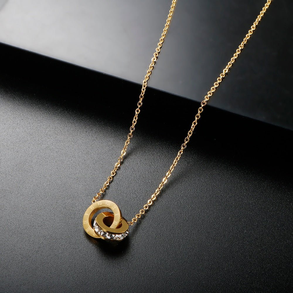 Roman Necklace with Cubic Zirconia – 18ct Gold-Plated