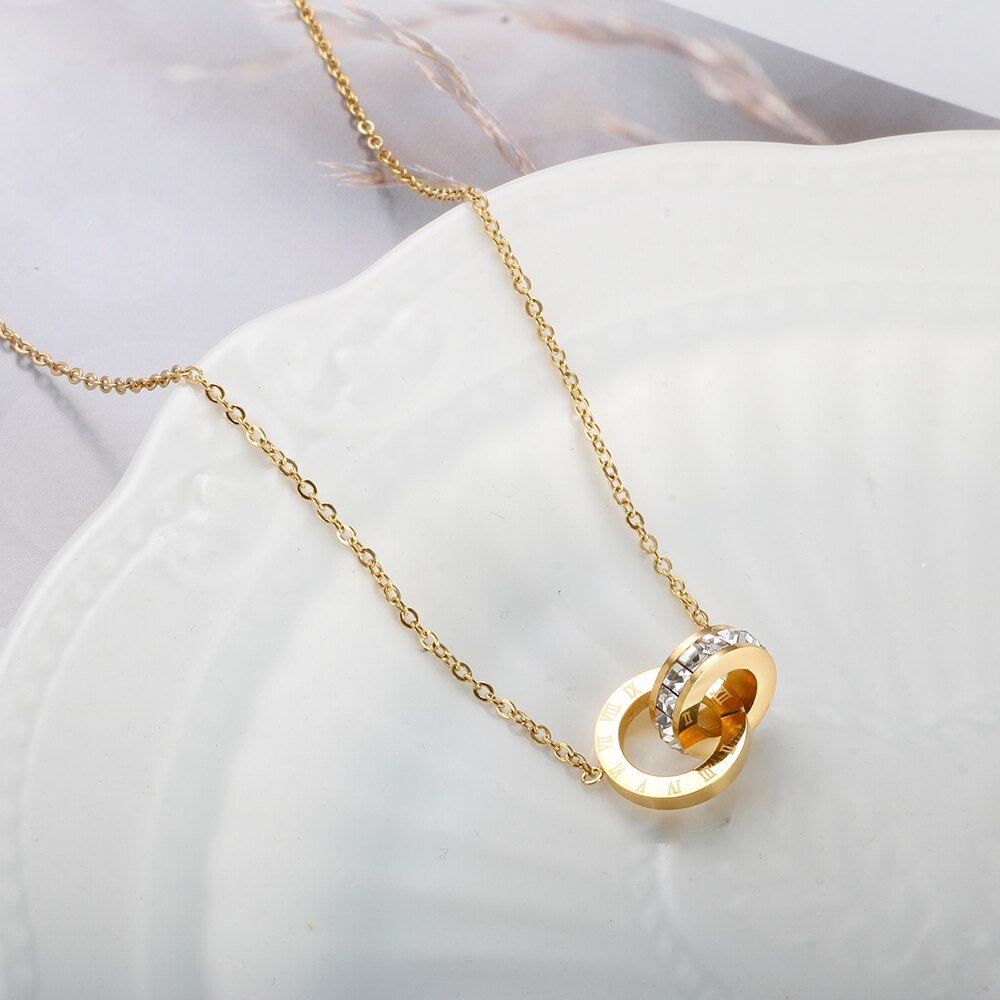 Roman Necklace with Cubic Zirconia – 18ct Gold-Plated