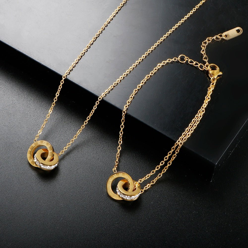 Roman Necklace with Cubic Zirconia – 18ct Gold-Plated