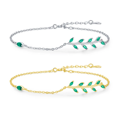 Elegant Green Leaf Bracelet in 925 Sterling Silver